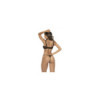 Ensemble 3 pièces noir, soutien gorge, porte jarretelles avec jarretières intégrées et string assorti 